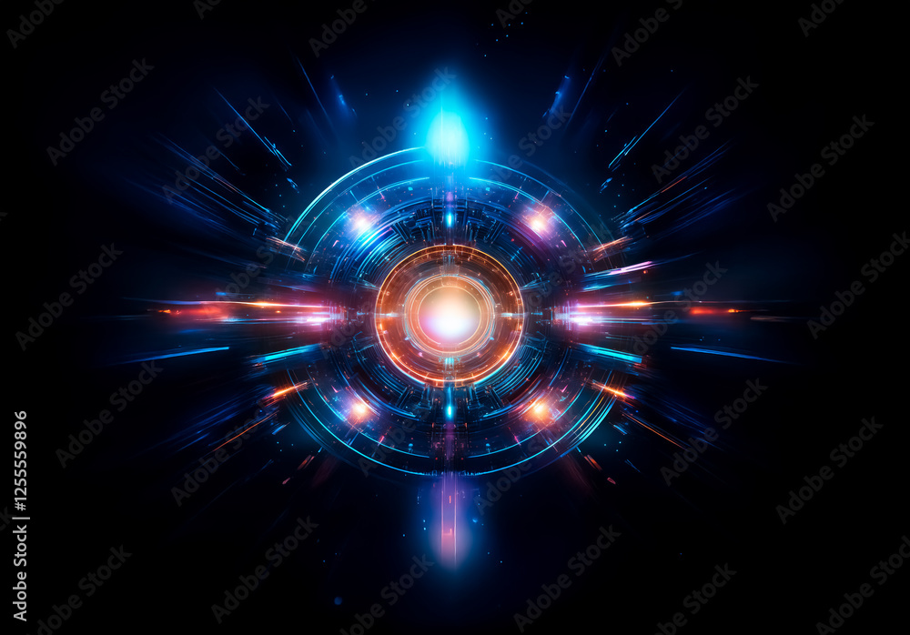 Aufkleber abstract luminous sphere with radiating light beams against a dark backdrop. circular design with vi