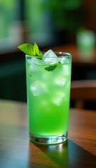 Icy green tea, Japanese glass, restaurant table, color, clear, summer