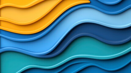 Obraz premium Abstract wavy layered design with various shades of blue and yellow, creating a smooth 3d effect.