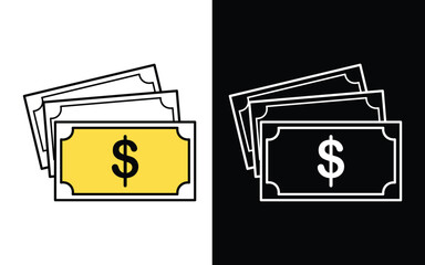 Set of flat icon related to money. Some banknotes suitable for banking logos or accounting and linear icon collection