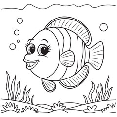 Coloring page outline of cartoon smiling fish. Colorful vector illustration, summer coloring book for kids.