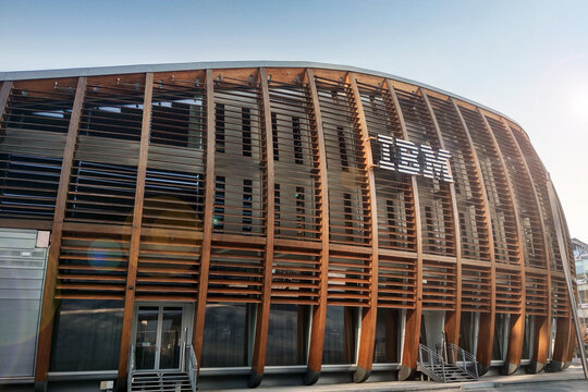 Milan, Italy, December 1, 2024: Modern Architectural Design of Corporate Office Building with Distinctive Facade
