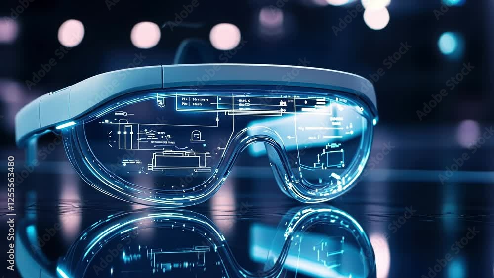 Fototapete futuristic smart glasses are displaying holographic architectural data, creating an immersive augmen