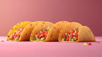 Delicious Mexican tacos with cheese, salsa, and toppings, captured in an illustrated style for culinary designs, in a whimsical cartoon style.