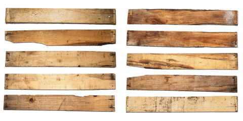 Set of various wood planks isolated over a white background. Copy space or mockup