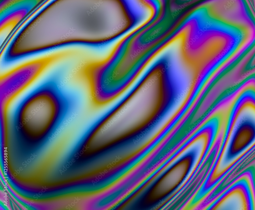 Poster 3d illustration depicting a fluid, organic surface with shimmering colors. the refraction of light c