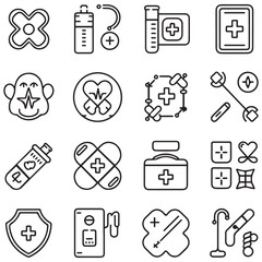 Medical and medicine line icons collection. Thin outline icons pack. UI icon collection. Set of line web pictogram