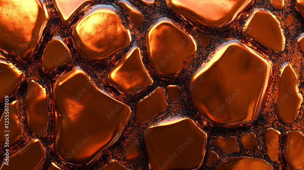 Poster close up of a metal surface featuring various shapes and patterns in an abstract style