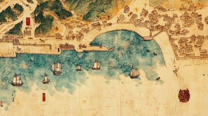 Naklejka premium Antique Harbor Map: A Glimpse into Historical Maritime Trade