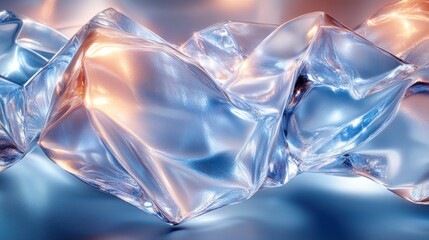 Abstract blue and orange glowing glass shapes.