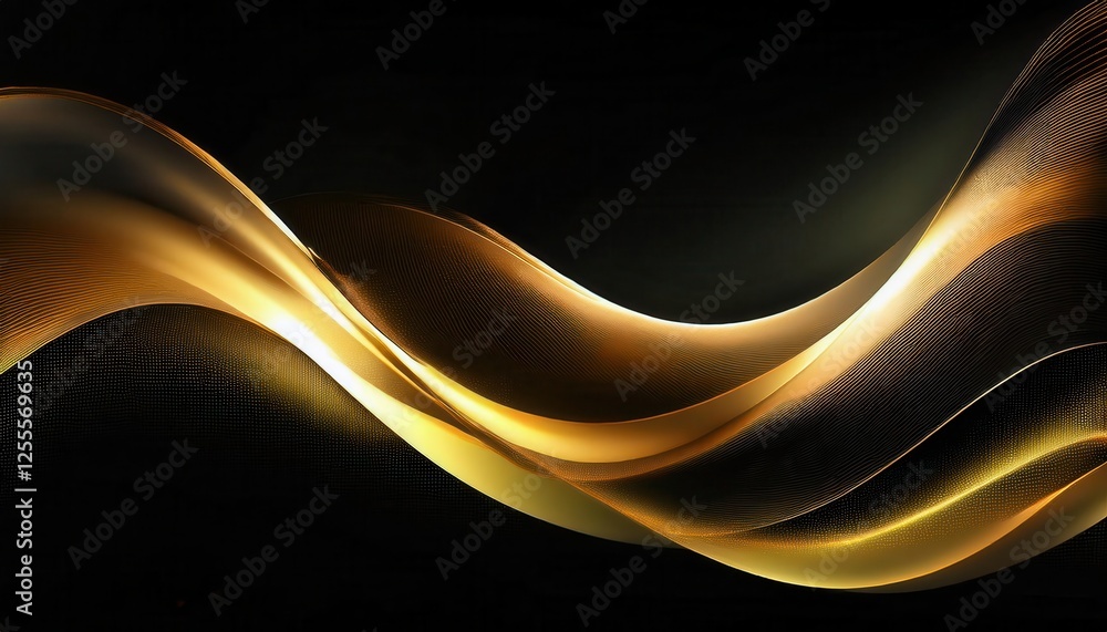 Poster golden abstract wave with luminous curves on a dark background for luxury design, branding, or digit