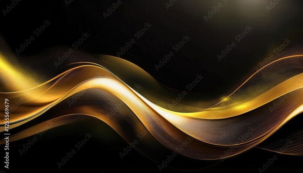 Poster golden abstract wave with luminous curves on a dark background for luxury design, branding, or digit