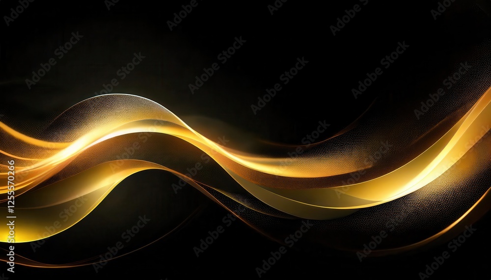 Poster golden abstract wave with luminous curves on a dark background for luxury design, branding, or digit