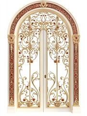 Ornate Gold Double Doors with Archway and Red Accents