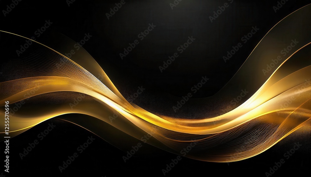 Poster golden abstract wave with luminous curves on a dark background for luxury design, branding, or digit