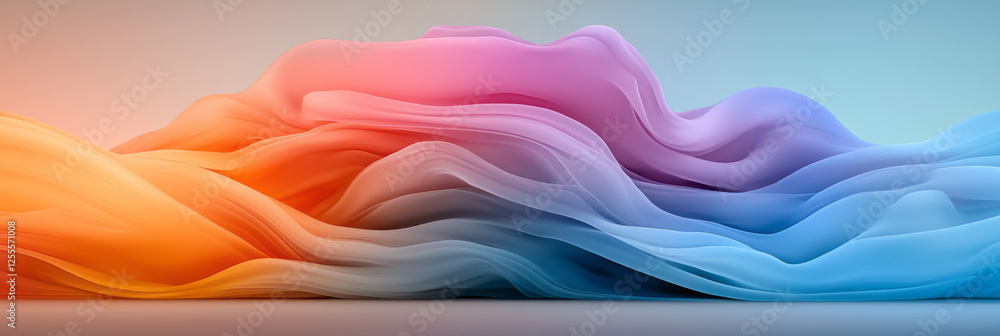 Poster a smooth, continuous flow of translucent shapes in overlapping crimson and cerulean gradients,