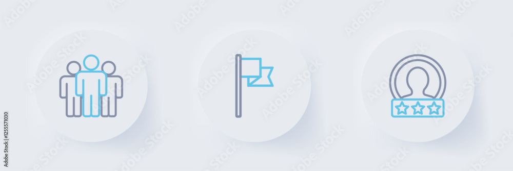 Poster set line create account screen, location marker and users group icon. vector
