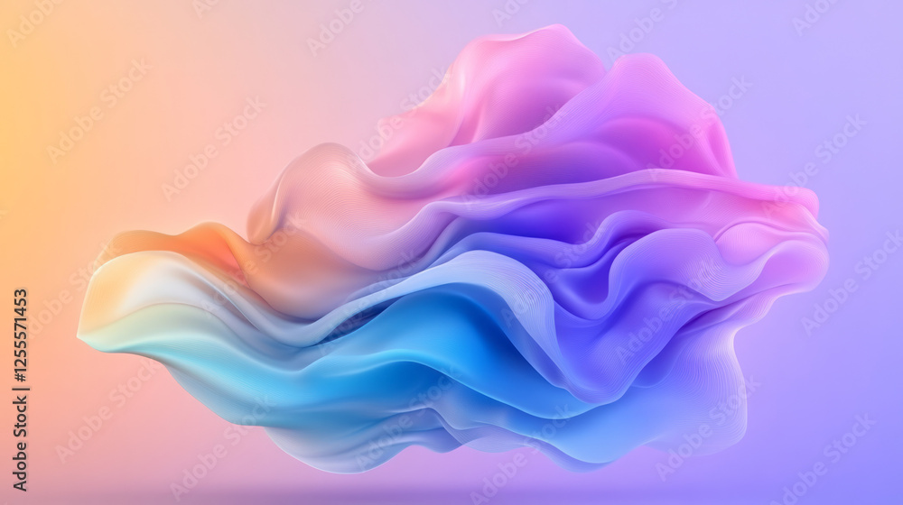 Poster a surreal organic blob with rippling edges suspended before a luminous gradient background,