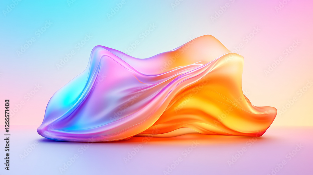 Poster a surreal organic blob with rippling edges suspended before a luminous gradient background,