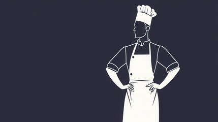 Illustration of a chef in uniform, standing with hands on hips against a plain background, creating a sense of professionalism and expertise.