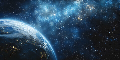 Obraz premium Stunning View of Earth with Vibrant Starscape and Cosmic Background in the Depths of Space
