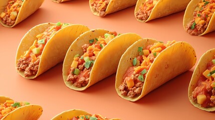 Delicious Mexican tacos with cheese, salsa, and toppings, captured in an illustrated style for culinary designs, in a whimsical cartoon style.