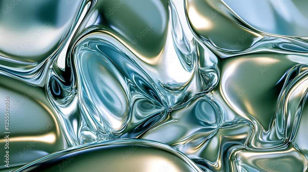 Poster close up of a smooth silver surface with abstract patterns and textures in a modern artistic composi