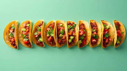Delicious Mexican tacos with cheese, salsa, and toppings, captured in an illustrated style for culinary designs, in a whimsical cartoon style.