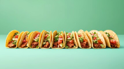Delicious Mexican tacos with cheese, salsa, and toppings, captured in an illustrated style for culinary designs, in a whimsical cartoon style.