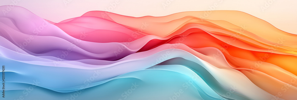 Poster a smooth, continuous flow of translucent shapes in overlapping crimson and cerulean gradients,