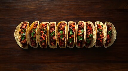 Delicious Mexican tacos with cheese, salsa, and toppings, captured in an illustrated style for culinary designs, in a whimsical cartoon style.