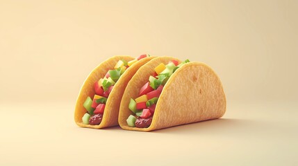Delicious Mexican tacos with cheese, salsa, and toppings, captured in an illustrated style for culinary designs, in a whimsical cartoon style.