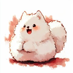 Adorable Fluffy White Pomeranian Puppy Cartoon Illustration