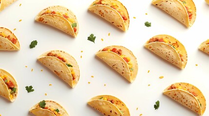 Delicious Mexican tacos with cheese, salsa, and toppings, captured in an illustrated style for culinary designs, in a whimsical cartoon style.