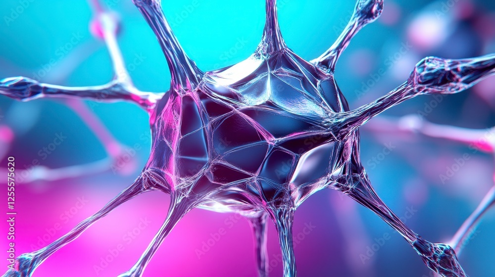 Poster close up view of a complex biological structure, intricate network of interconnected nodes, detailed
