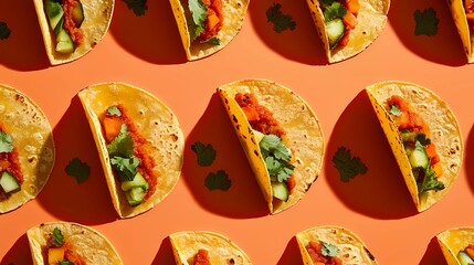 Delicious Mexican tacos with cheese, salsa, and toppings, captured in an illustrated style for culinary designs, in a whimsical cartoon style.