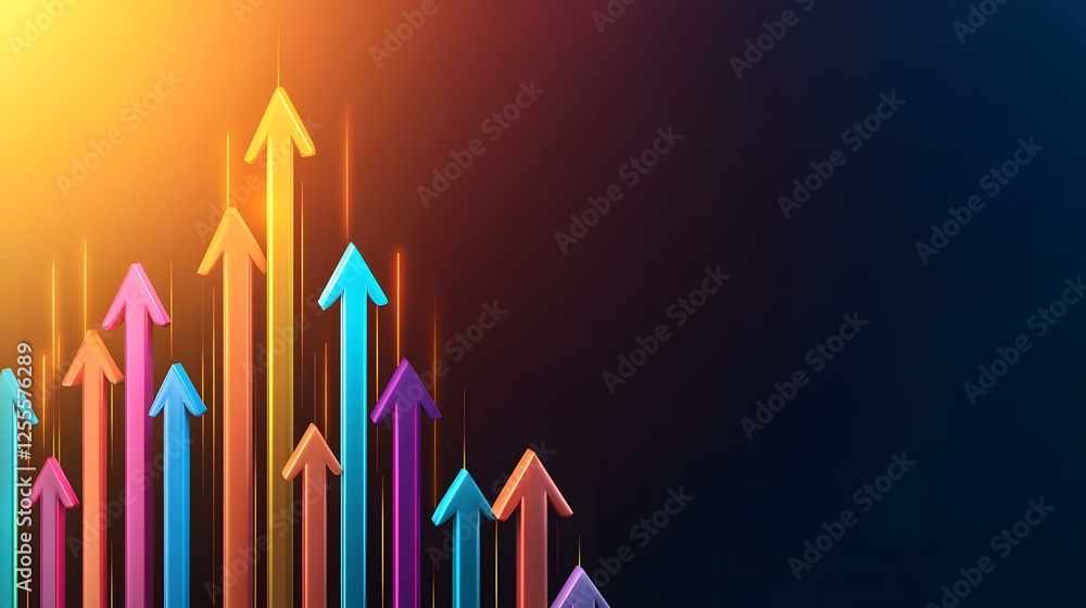 Poster the image contains numerous colorful arrows pointing upwards against a dark background with a bright