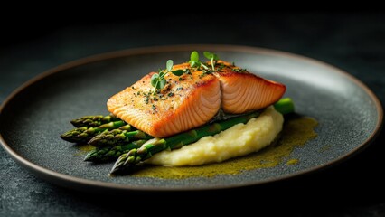 Gourmet Salmon Fillet with Asparagus and Mashed Potatoes