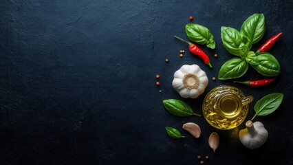 Flat Lay of Various Fresh Cooking Ingredients