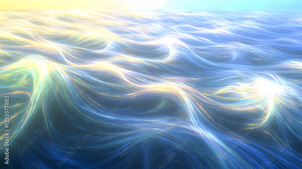 Fototapete Computer generated abstract image of a wave and tulip inspired surfaces with colorful patterns and textures