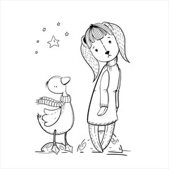 Cute outline drawings of animals for children's projects. Black and white vector illustrations of little animals, perfect for coloring pages, children's products, books, cards, and prints