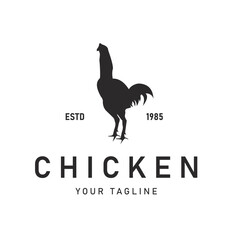 Vintage Rooster Silhouette Logo Design Poultry Farm Rooster Vector Illustration