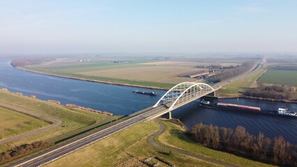 Bridge in the Netherlands, Europe. The Slaak Bridge that connects Brabant and Zeeland. A steel construction that connects roads and makes land accessible for transport via the motorway over the inland