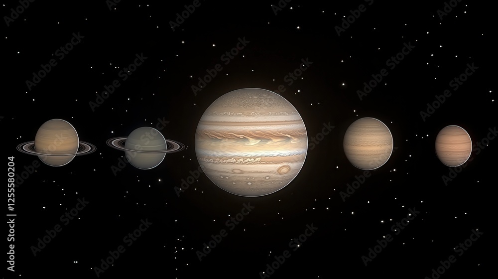Wall mural exploring the gas giants and its moons in deep space science visualization cosmic environment astron