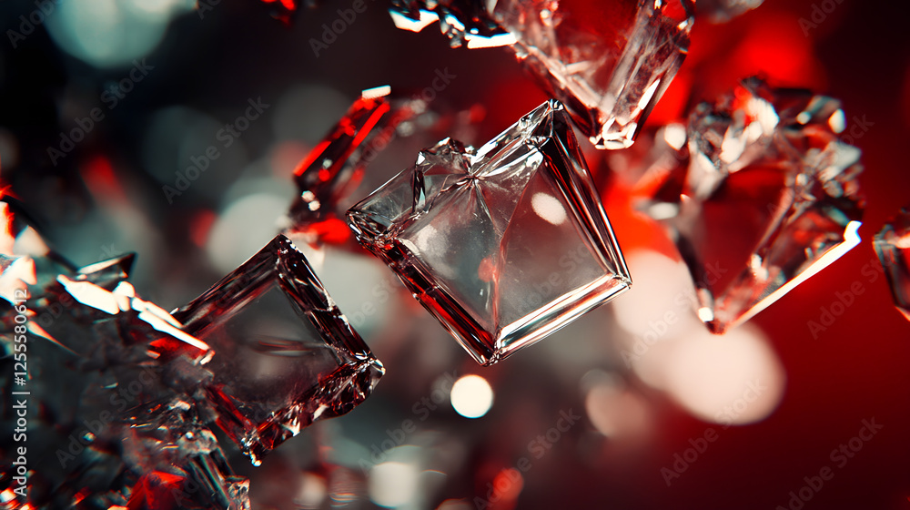 Aufkleber close up of a diamond shaped object with abstract surfaces and tulips in the background