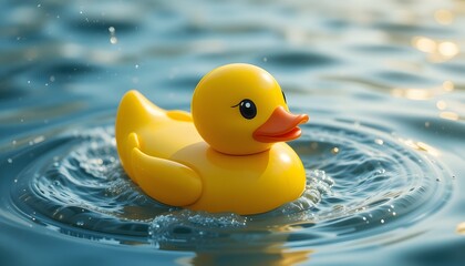 A yellow rubber duck toy floating in water, created with generative AI technology for a playful scene.