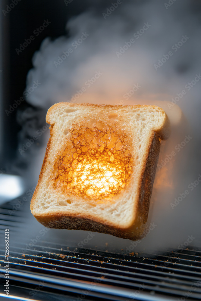 Aufkleber a close-up shot of steaming hot bread emerging from a toaster, with subtle crumbs and hints of a