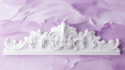 Elegant White Ornate Cornice Against Lavender Wall