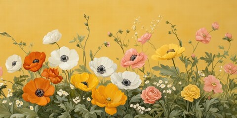 Obraz premium Vibrant Floral Arrangement with Colorful Blooms on Yellow Background