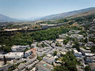 Obraz premium Aerial panoramic drone view of Gjirokaster, Albania